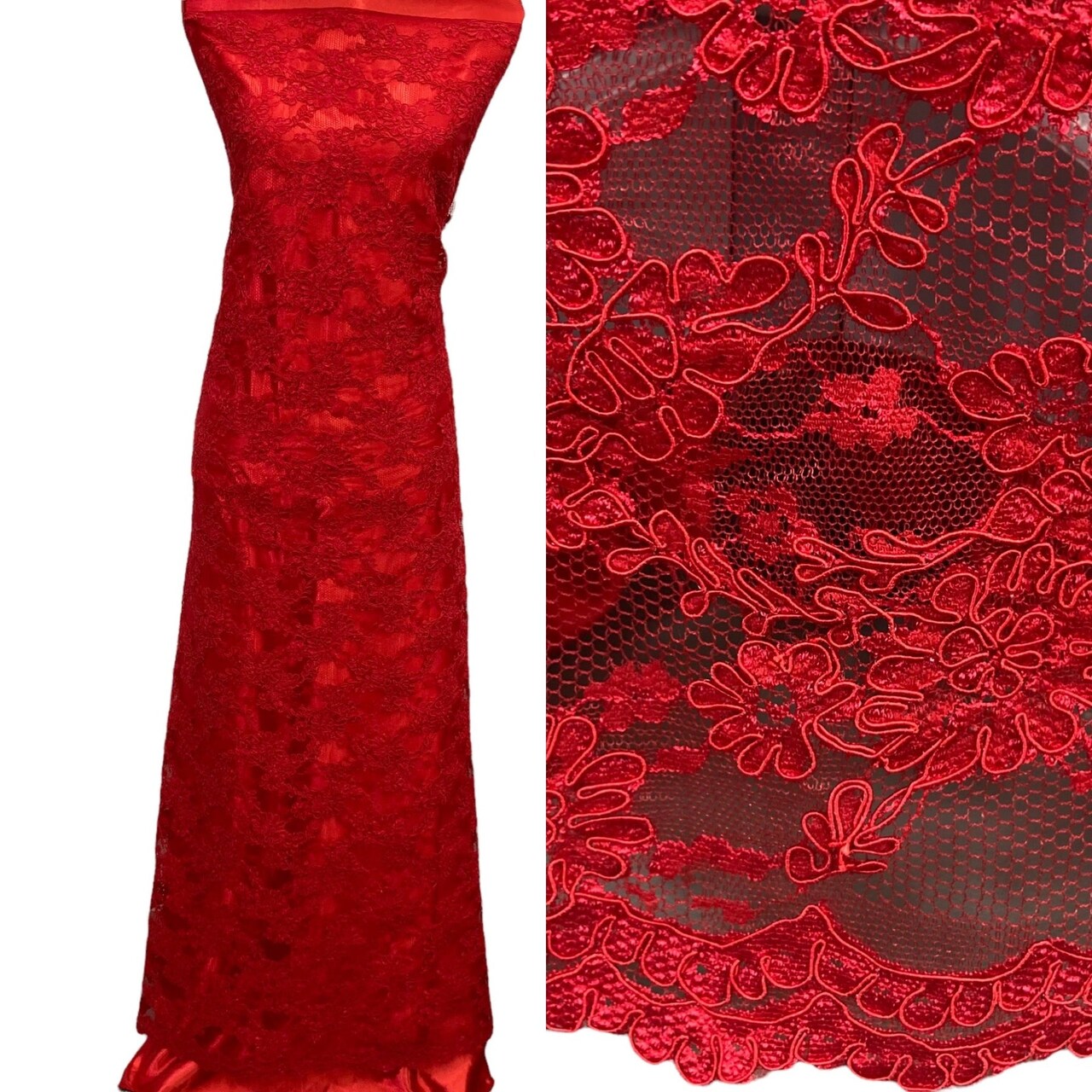 1 Yard Corded Bridal Lace Fabric Embroidered on Net Mesh 54" Width